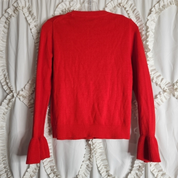 J.Crew Sweater Red Ruffle Cuffs Crew Neck Ribbed Trim sz XXS - Picture 3 of 7